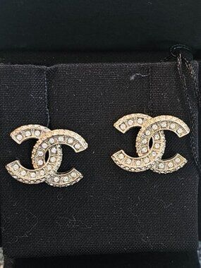Chanel Golden Crystal CC Stud Earrings
